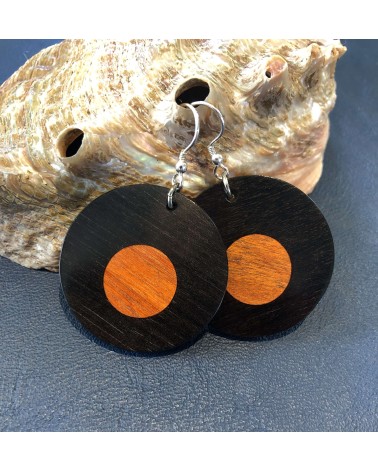 Boucles d'oreille disque en ÉBÉNE-PERNAMBOUC / 45