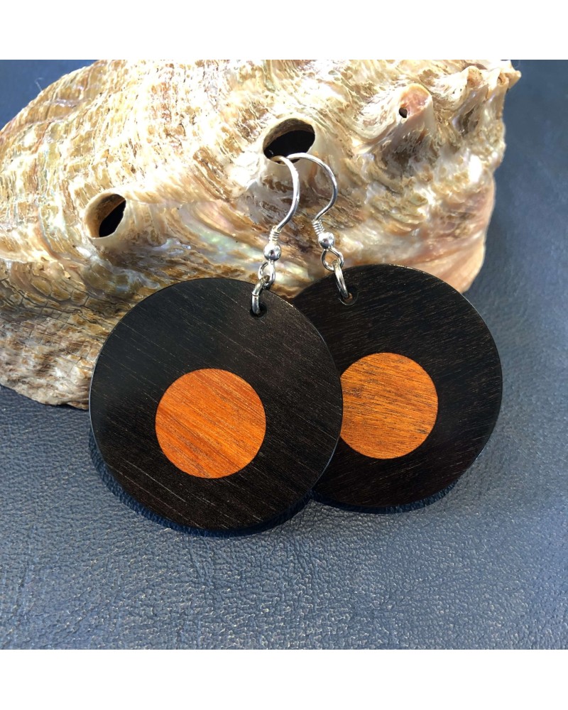 Boucles d'oreille disque en ÉBÉNE-PERNAMBOUC / 45 Boucles d'oreille disque en ÉBÉNE-PERNAMBOUC / 45