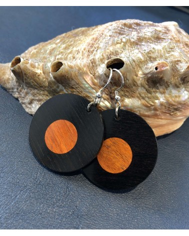 Boucles d'oreille disque en ÉBÉNE-PERNAMBOUC / 45