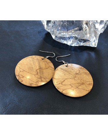 Boucles d'oreille forme lentille ZEBRAWOOD échauffé / 47 Boucles d'oreille forme lentille ZEBRAWOOD échauffé / 47
