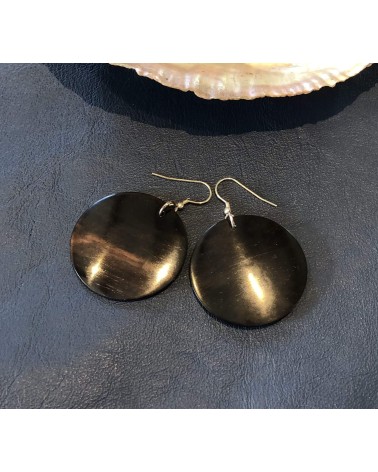 Boucles d'oreille forme lentille ÉBÈNE DE MALAISIE / 53 Boucles d'oreille forme lentille ÉBÈNE DE MALAISIE / 53
