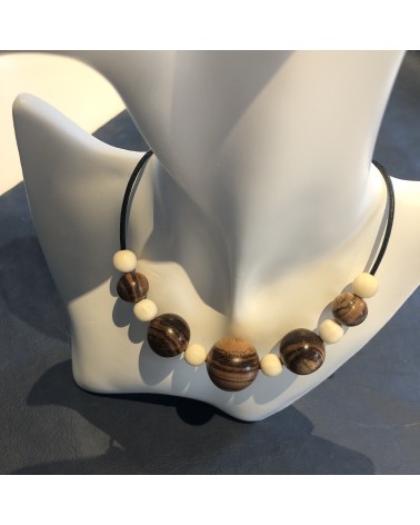 Collier perles Zebrano / Os / 01