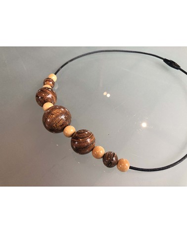 Collier perles Bocote  / Buis / 07