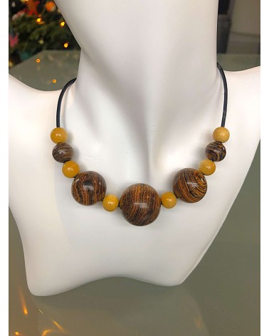 Collier perles Bocote  / Buis / 07