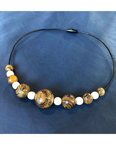 Collier perles Bocote  / Os / 09