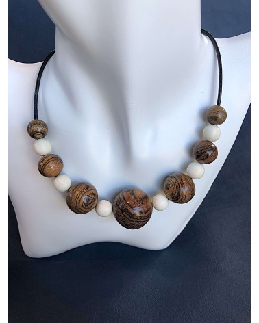 Collier perles Bocote  / Os / 09