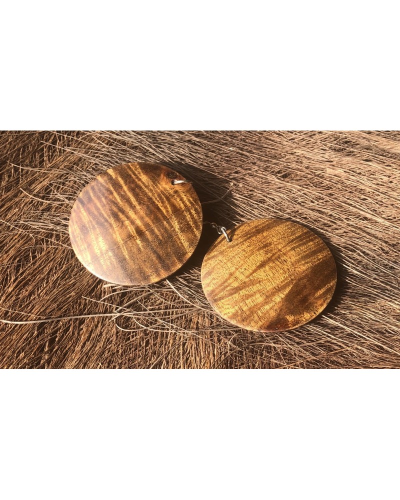Boucles d'oreille forme lentille Akasia ondé d'Indonésie / 04 Boucles d'oreille forme lentille Akasia ondé d'Indonésie / 04
