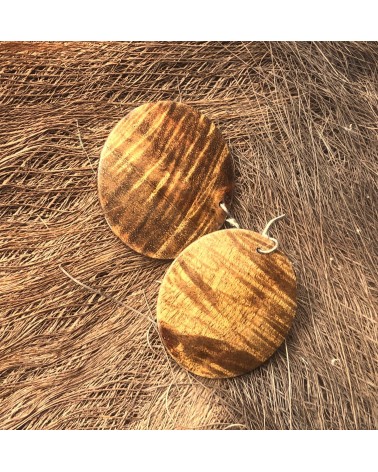 Boucles d'oreille forme lentille Akasia ondé d'Indonésie / 04 Boucles d'oreille forme lentille Akasia ondé d'Indonésie / 04