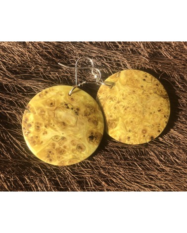 Boucles d'oreille forme lentille Loupe d'Erable (broussin) / 01 Boucles d'oreille forme lentille Loupe d'Erable (broussin) / 01