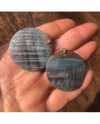 Boucles d'oreille forme lentille en Marronnier ondé / 02