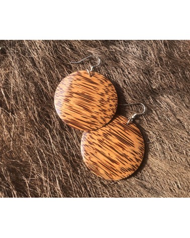 Boucles d'oreille forme lentille en Cocotier /03