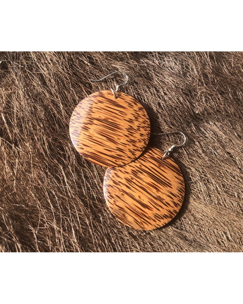 Boucles d'oreille forme lentille en Cocotier /03