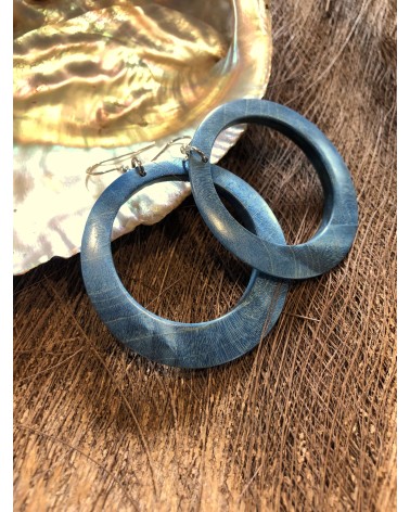 Boucles d'oreille forme lentille ERABLE STABILISE BLEU / 11 Boucles d'oreille forme lentille ERABLE STABILISE BLEU / 11