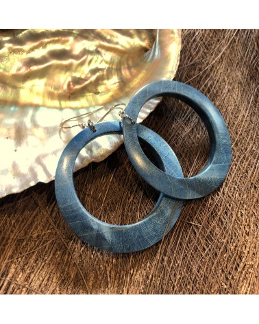 Boucles d'oreille forme lentille ERABLE STABILISE BLEU / 11 Boucles d'oreille forme lentille ERABLE STABILISE BLEU / 11