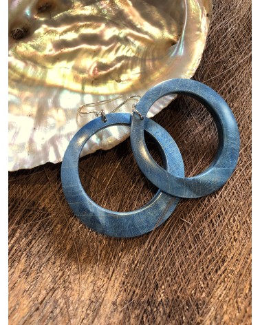 Boucles d'oreille forme lentille ERABLE STABILISE BLEU / 11 Boucles d'oreille forme lentille ERABLE STABILISE BLEU / 11
