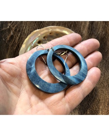 Boucles d'oreille forme lentille ERABLE STABILISE BLEU / 11 Boucles d'oreille forme lentille ERABLE STABILISE BLEU / 11