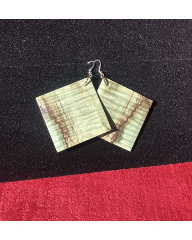 Boucles d'oreille Carré en MARRONNIER ONDÉ STABILISÉ VERT / 14