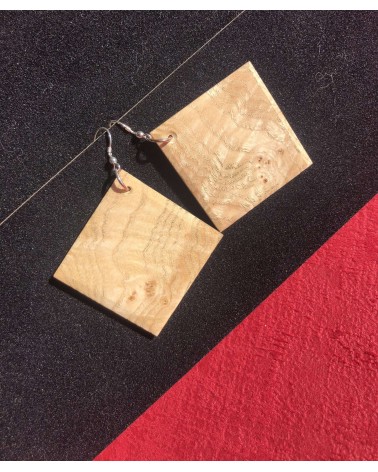 Boucles d'oreille Carré en LOUPE DE FRÊNE  / 17