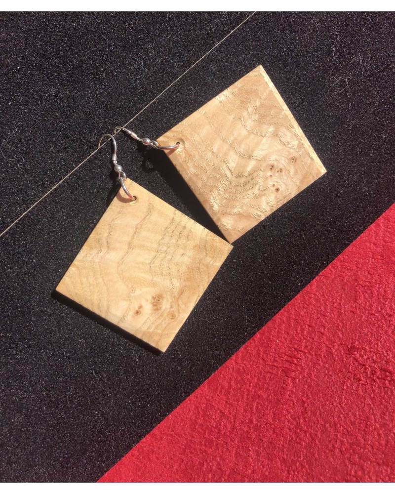 Boucles d'oreille Carré en LOUPE DE FRÊNE  / 17 Boucles d'oreille Carré en LOUPE DE FRÊNE  / 17