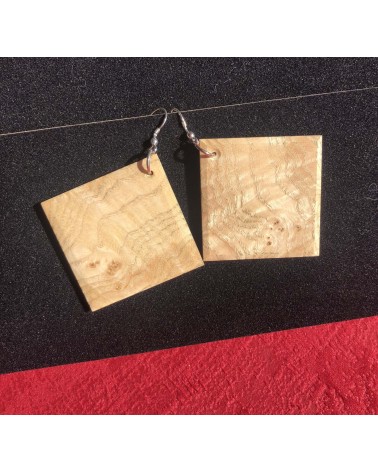 Boucles d'oreille Carré en LOUPE DE FRÊNE  / 17