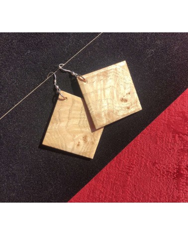 Boucles d'oreille Carré en LOUPE DE FRÊNE  / 17 Boucles d'oreille Carré en LOUPE DE FRÊNE  / 17