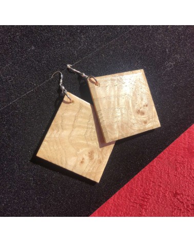 Boucles d'oreille Carré en LOUPE DE FRÊNE  / 17