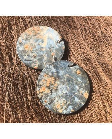 Boucles d'oreille disque en LOUPE DE FRÊNE stabilisé bleu  / 19