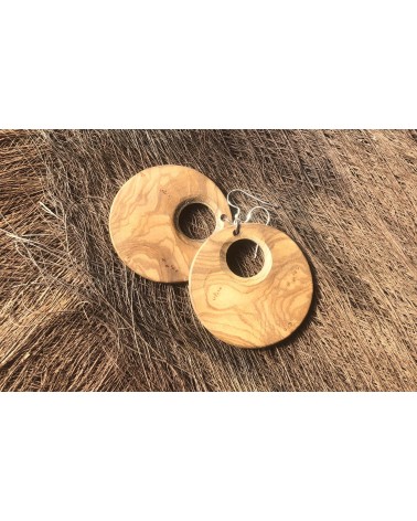 Boucles d'oreille disque en OLIVIER  / 20