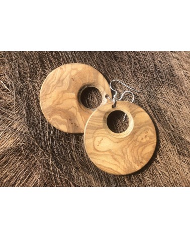 Boucles d'oreille disque en OLIVIER  / 20