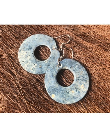 Boucles d'oreille disque en LOUPE D'ÉRABLE stabilisé bleu  / 21
