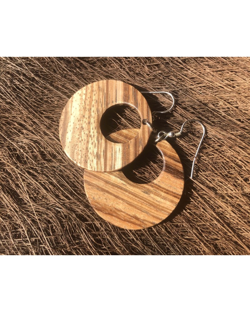 Boucles d'oreille disque en ZEBRANO / 24 Boucles d'oreille disque en ZEBRANO / 24