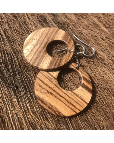 Boucles d'oreille disque en ZEBRANO / 24 Boucles d'oreille disque en ZEBRANO / 24