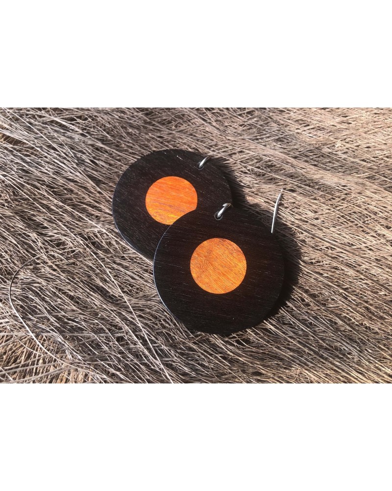 Boucles d'oreille disque en ÉBÉNE-PERNAMBOUC / 27 Boucles d'oreille disque en ÉBÉNE-PERNAMBOUC / 27