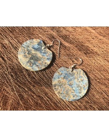 Boucles d'oreille disque en LOUPE DE FRÊNE stabilisé bleu  / 29 Boucles d'oreille disque en LOUPE DE FRÊNE stabilisé bleu  / 29