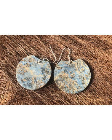 Boucles d'oreille disque en LOUPE DE FRÊNE stabilisé bleu  / 29 Boucles d'oreille disque en LOUPE DE FRÊNE stabilisé bleu  / 29