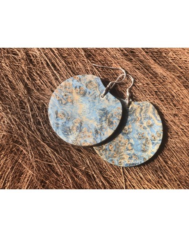 Boucles d'oreille disque en LOUPE DE FRÊNE stabilisé bleu  / 29 Boucles d'oreille disque en LOUPE DE FRÊNE stabilisé bleu  / 29