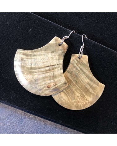 Boucles d'oreille forme lentille échancrée Loupe d'Erable (broussin) / 32