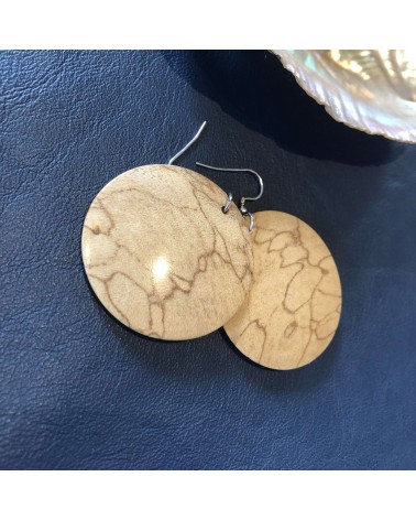 Boucles d'oreille forme lentille ZEBRAWOOD échauffé / 35 Boucles d'oreille forme lentille ZEBRAWOOD échauffé / 35