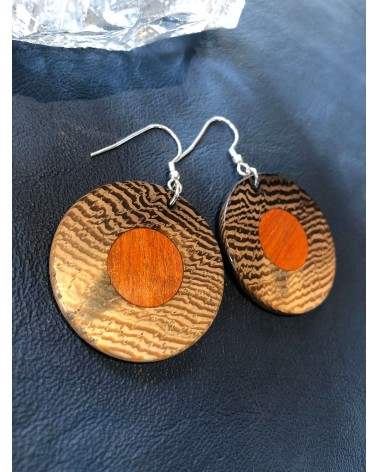 Boucles d'oreille disque en WENGE-PERNAMBOUC / 36
