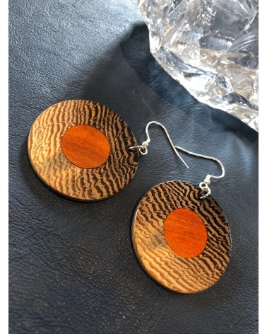 Boucles d'oreille disque en WENGE-PERNAMBOUC / 36