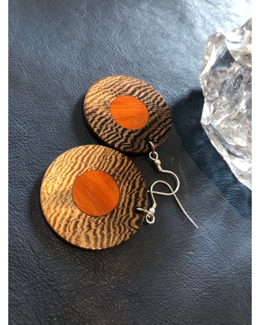 Boucles d'oreille disque en WENGE-PERNAMBOUC / 36 Boucles d'oreille disque en WENGE-PERNAMBOUC / 36