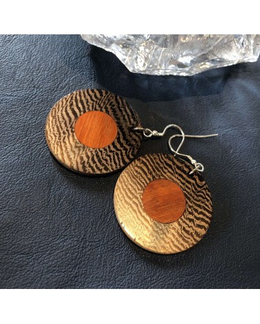 Boucles d'oreille disque en WENGE-PERNAMBOUC / 36 Boucles d'oreille disque en WENGE-PERNAMBOUC / 36