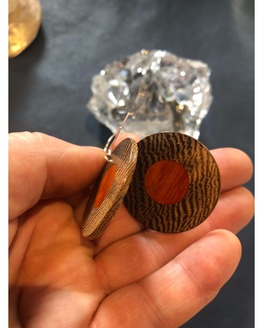 Boucles d'oreille disque en WENGE-PERNAMBOUC / 36 Boucles d'oreille disque en WENGE-PERNAMBOUC / 36