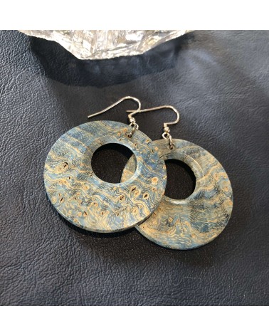 Boucles d'oreille disque en LOUPE DE FRÊNE stabilisé bleu  / 37 Boucles d'oreille disque en LOUPE DE FRÊNE stabilisé bleu  / 37