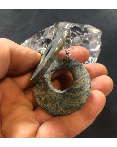 Boucles d'oreille disque en LOUPE DE FRÊNE stabilisé bleu  / 37