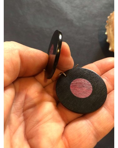 Boucles d'oreille disque en ÉBÉNE-AMARANTE / 38